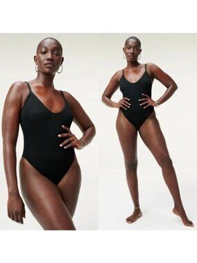 NWT Good American Always Fits One Piece 2XL-3XL Black001 Stretch Cheeky Crinkle